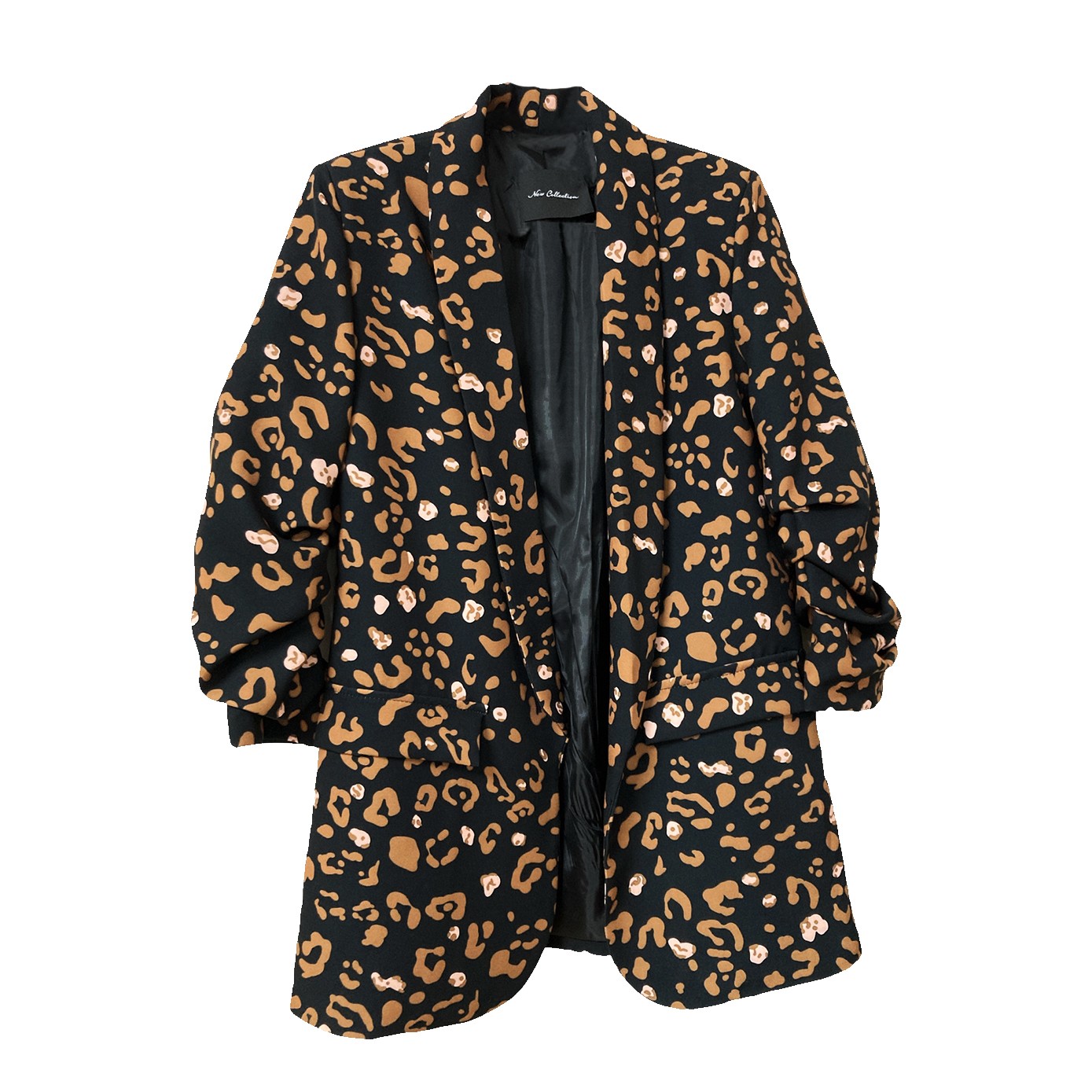 Blazer da donna nero con fantasia a macchie e spalline